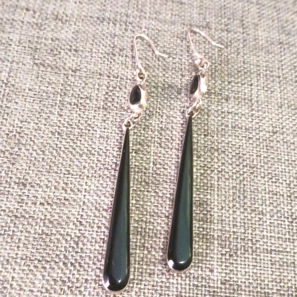 Sleek Elegant Long Black Enamel Earrings - Pre-loved (3") - Picture 1 of 3